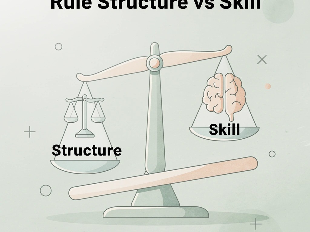 Balance scale comparing rule structure versus trading skill